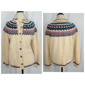 Vintage Nordic Knit Cardigan Medium Cream